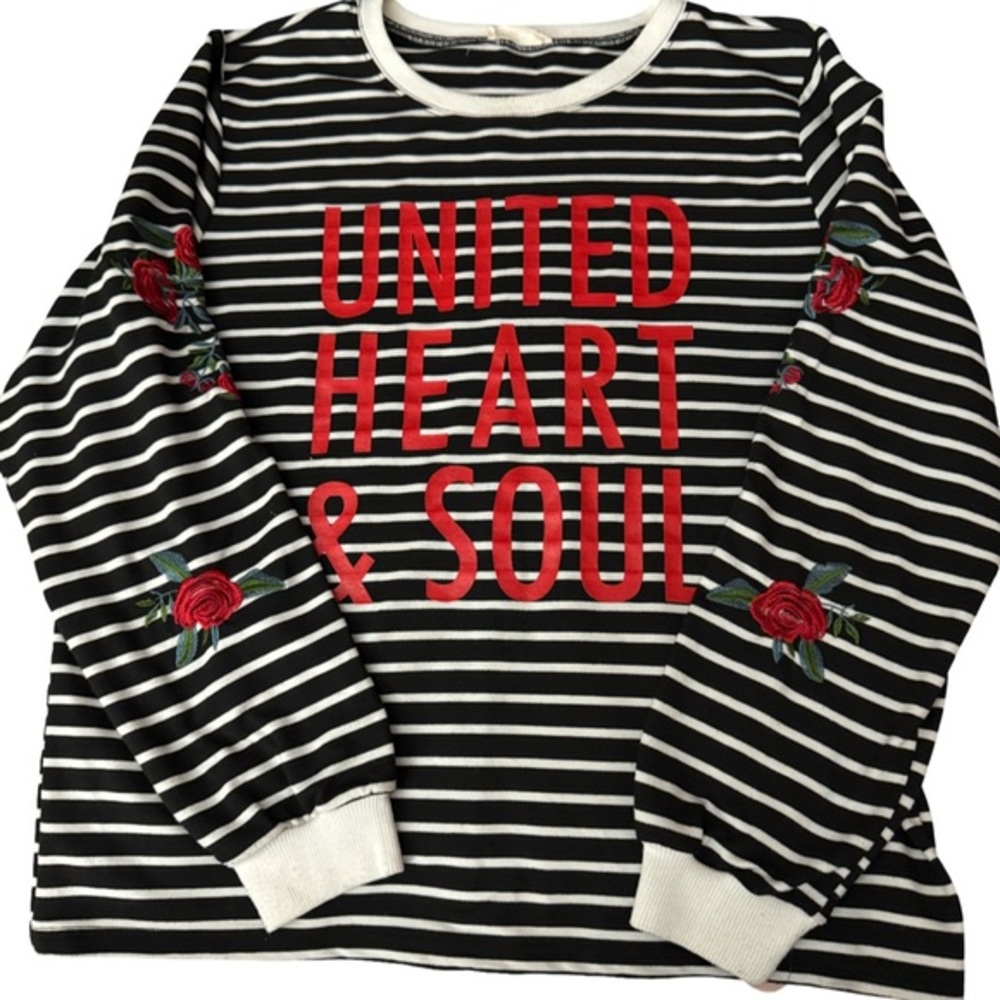 Hummingbird Black and White Striped Sweatshirt with embroidered Flowers NWOT